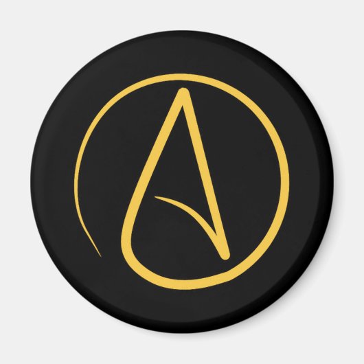 Atheist-Symbol: gelb auf schwarz Magnet (Vorne)