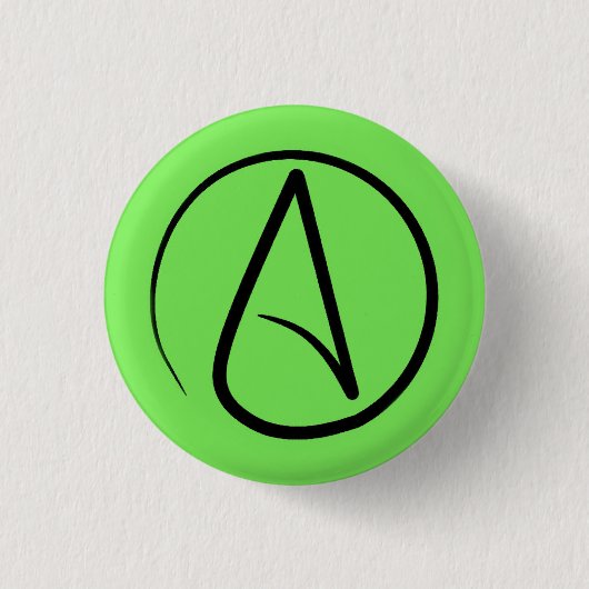 Atheist-Symbol: schwarz auf Limettengrün Button (Vorderseite)