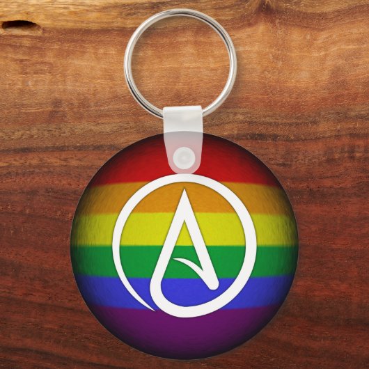 Atheist Symbol über Rainbow Schlüsselanhänger (Vorderseite)
