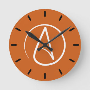 Atheist symbol: white on burnt orange runde wanduhr