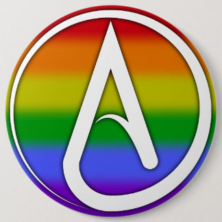 Atheist Symbol White over Rainbow Button