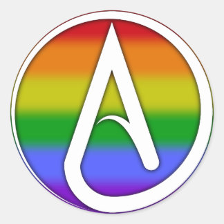 Atheist Symbol White over Rainbow Runder Aufkleber