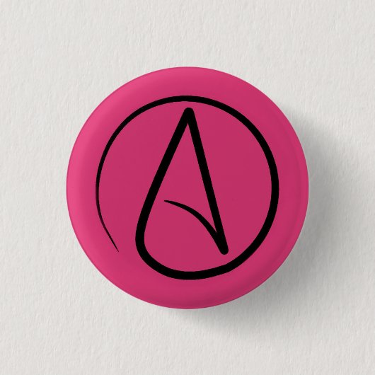 Atheistensymbol: schwarz auf Fuchsia Button (Vorderseite)