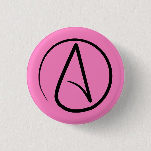 Atheistensymbol: schwarz auf hellrosa button (Vorderseite)