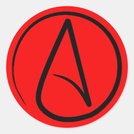 Atheistensymbol: schwarz auf rot runder aufkleber (Vorderseite)