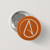 Atheistensymbol: weiß auf gebrannter Orange Button (Vorne & Hinten)