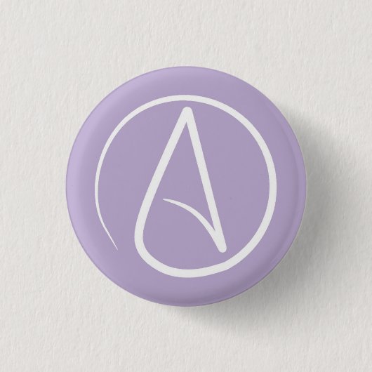 Atheistensymbol: weiß auf Lavendel Button (Vorderseite)
