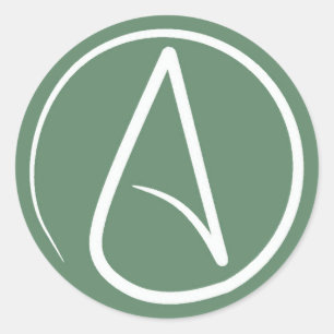 Atheistensymbol: weiß auf Salbei grün Runder Aufkleber