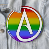 Atheistensymbol Weiß über Regenbogen Button (Beispiel)