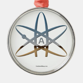 Atheistische Atom-Verzierungs-rundes gerahmtes Silbernes Ornament