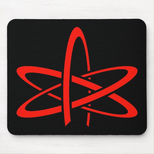 Atheistisches Atom (rot auf Schwarzem) Mousepad (Vorne)