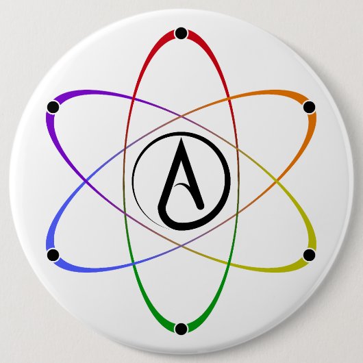 Atheistisches Atom Symbol Regenbogen Button (Vorderseite)