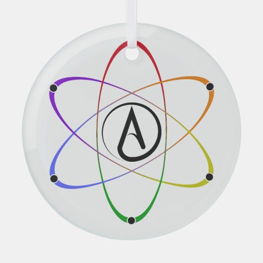 Atheistisches Atom Symbol Regenbogen Ornament Aus Glas (Vorderseite)