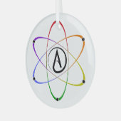 Atheistisches Atom Symbol Regenbogen Ornament Aus Glas (Vorderseite links)