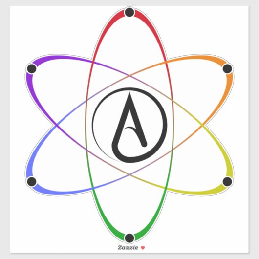 Atheistisches Atom Symbol Regenbogen Schwarz Aufkleber (Blatt)