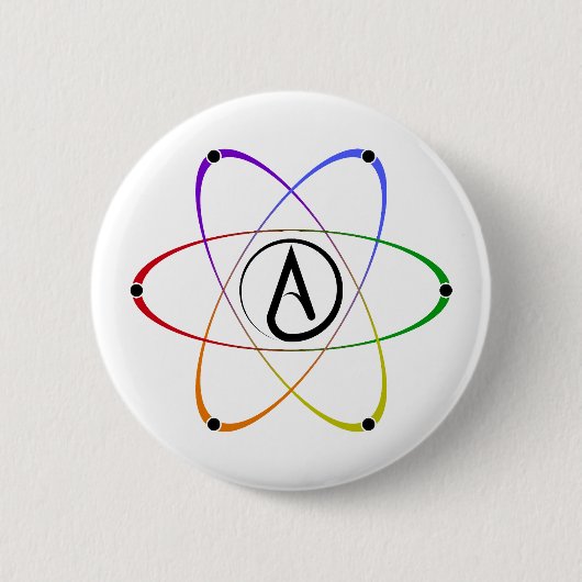 Atheistisches Atom Symbol Regenbogen Schwarz Button (Vorderseite)