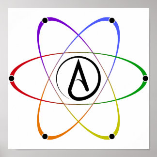 Atheistisches Atom-Symbol Regenbogen Schwarz Poster