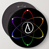 Atheistisches Atom-Symbol Regenbogen Weiß Button (Vorne & Hinten)