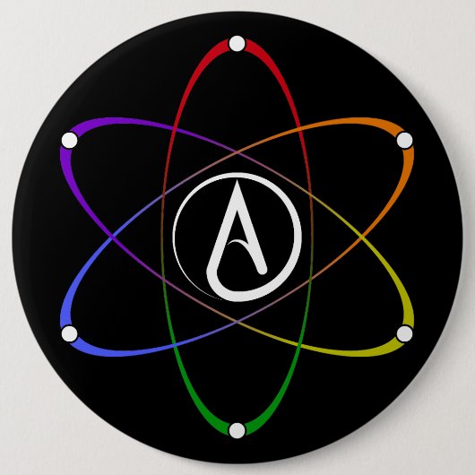 Atheistisches Atom-Symbol Regenbogen Weiß Button (Vorderseite)