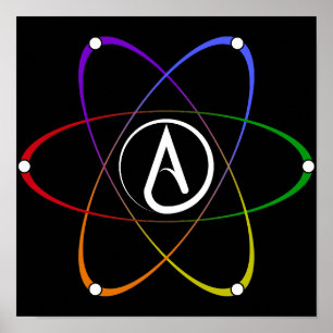 Atheistisches Atom-Symbol Regenbogen Weiß Poster