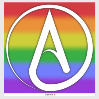 Atheistisches Symbol Weiß über Regenbogen Aufkleber