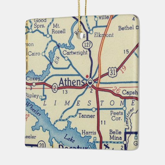 Athen AL Vintag Map Keramikornament (Links)