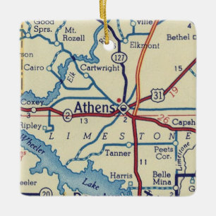 Athen AL Vintag Map Keramikornament
