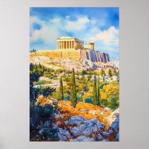 Athen Aquarell Vintage Reiseposter Ski Poster