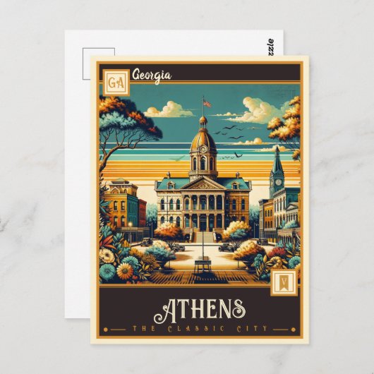Athen, Georgien | VINTAG Postkarte (Vorne/Hinten)