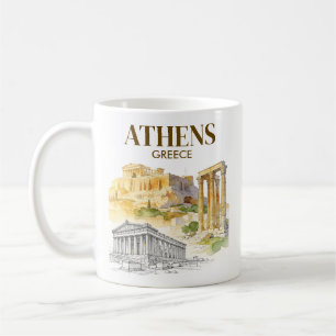 Athen Griechenland Akropolis Aquarell-Skizze Maßan Kaffeetasse