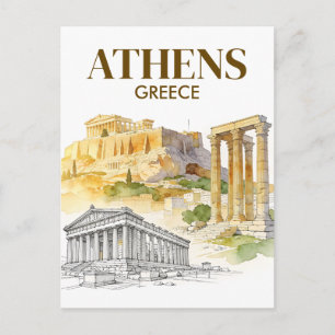 Athen Griechenland Akropolis Aquarell-Skizze Reise Postkarte