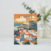 Athen Griechenland Akropolis bei Sunset Retro Trav Postkarte (Stehend Vorderseite)