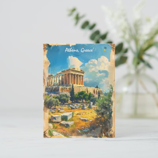 Athen Griechenland Akropolis Malerei Postkarte (Stehend Vorderseite)