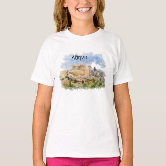 Athen Griechenland Akropolis Parthenon Aquarell T-Shirt (Vorderseite)