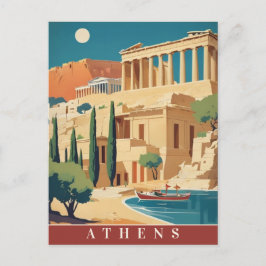 Athen Griechenland Akropolis Retro Vintage Reisen  Postkarte