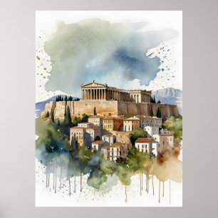Athen Griechenland Aquarellkunst Poster