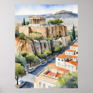 Athen Griechenland Aquarellkunst Poster