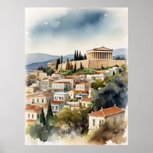 Athen Griechenland Aquarellkunst Poster
