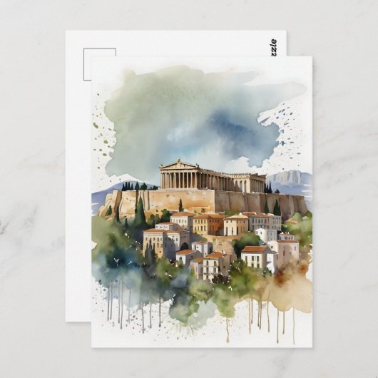 Athen Griechenland Aquarellkunst Postkarte (Vorne/Hinten)