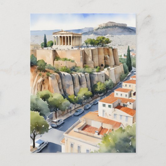Athen Griechenland Aquarellkunst Postkarte (Vorderseite)
