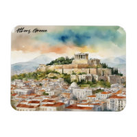 Athen Griechenland Aquarellmalerei Panoramasicht