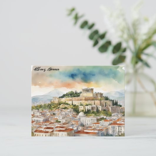 Athen Griechenland Aquarellmalerei Panoramasicht Postkarte (Stehend Vorderseite)