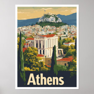 Athen Griechenland Art Vintage Reise Illustration Poster