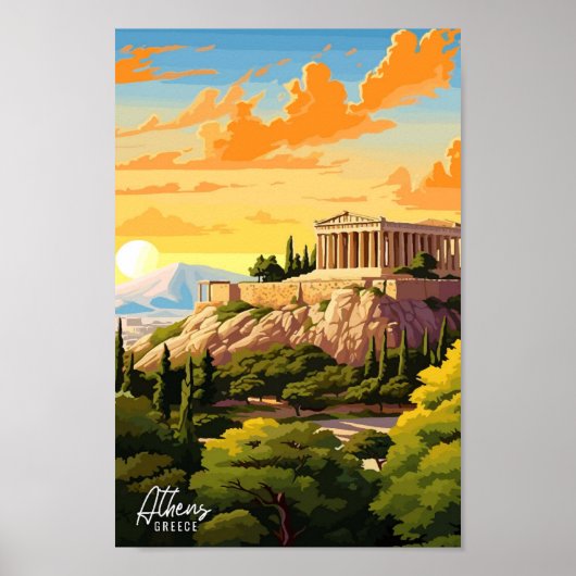 Athen Griechenland Art Vintage Reise Illustration Poster (Vorne)