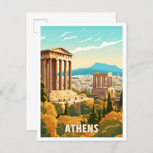 Athen Griechenland Art Vintage Reise Illustration Postkarte