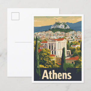 Athen Griechenland Art Vintage Reise Illustration Postkarte