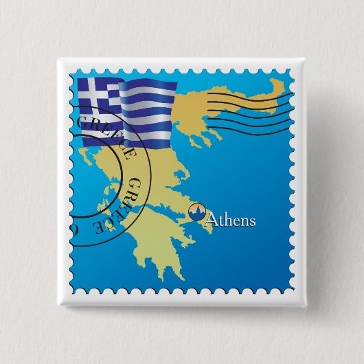 Athen Griechenland Briefmarke Griechenland Flagge  Button (Vorderseite)