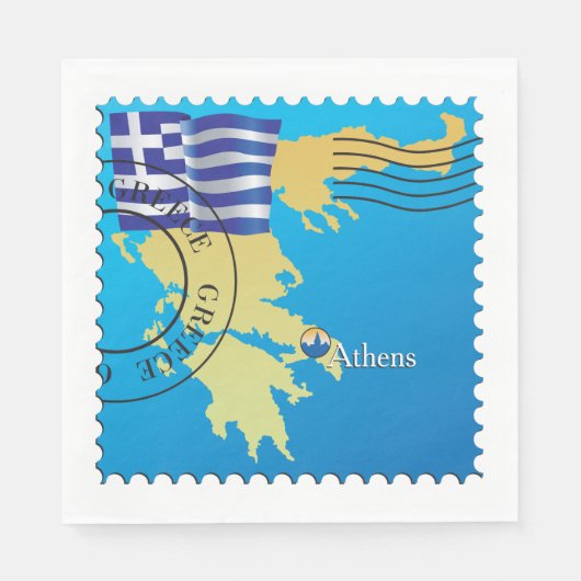 Athen Griechenland Briefmarke Griechenland Flagge  Serviette (Vorderseite)