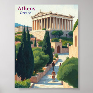 Athen Griechenland Gouache-Malerei Illustration Re Poster