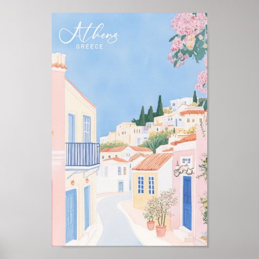 Athen Griechenland Gouache Paint Illustration Trav Poster (Vorne)